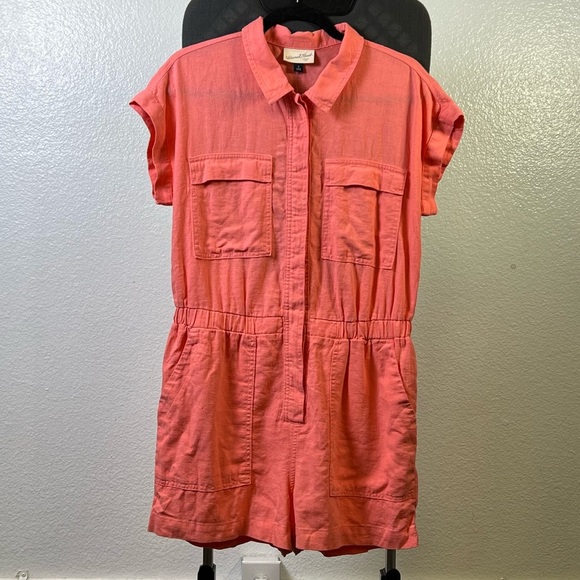 Universal Thread Coral Linen Blend Romper Size 8 - Picture 1 of 9